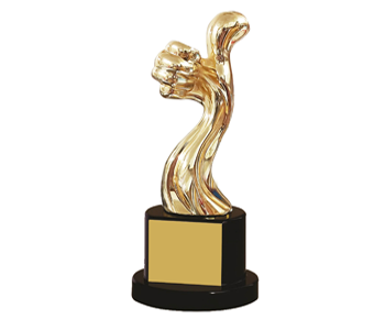 zinc alloy trophy with gold plating on it 